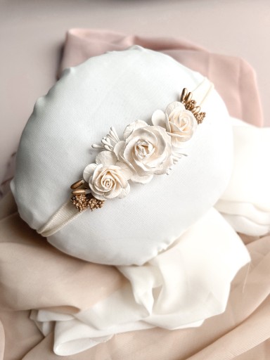 Комплект: повязка на голову и пояс для крещения Baptism Session Ecru Gold