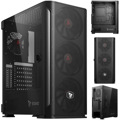 Компьютерный корпус Midi Tower ATX SAVIO Shadow X2 со стеклянным сетчатым вентилятором 4x120 мм