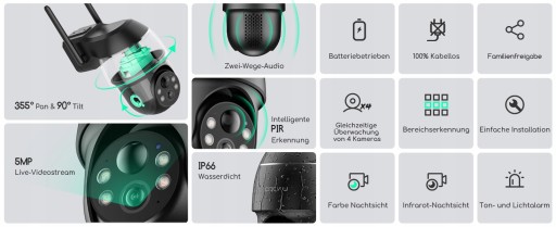 Уличная Wi-Fi камера 5 Мп UHD, батарейки