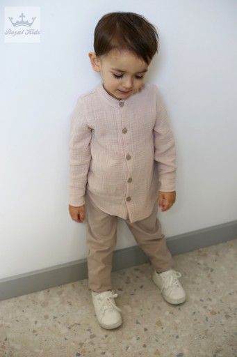Koszula Muślinowa Chłopięca bawełniana BEŻOWA Royal Kids 92 98 długi rękaw