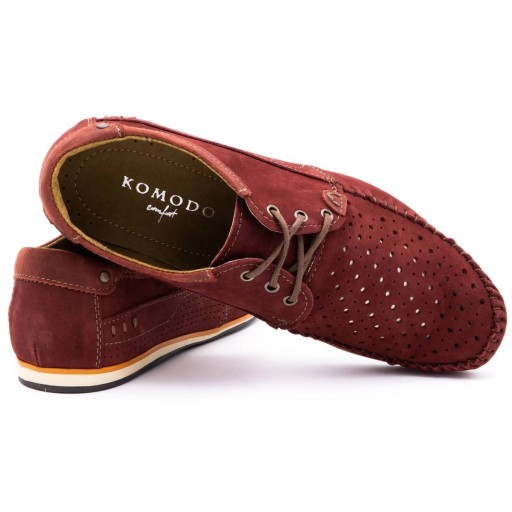 Buty męskie skórzane mokasyny sznurowane na lato ażurowe 875L bordowe 45