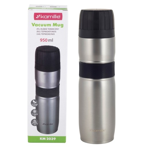 KUBEK TERMICZNY TERMOS STALOWY 100% SZCZELNY pojemny bidon KAMILLE 950 ml