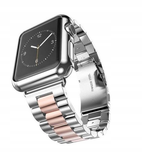 БРАСЛЕТ ДЛЯ ЧАСОВ EXOGUARD STEEL APPLE 38 РЕМЕШОК СЕРЕБРЯНЫЙ РОЗОВЫЙ МЕТАЛЛ
