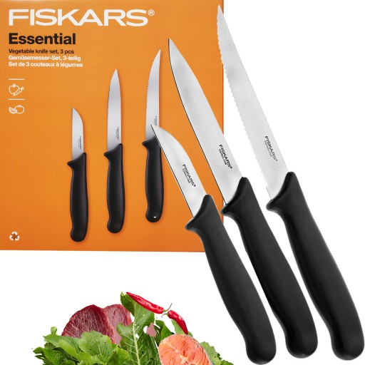 FISKARS ZESTAW KOMPLET NOŻY 6x NÓŻ KUCHENNY SZEFA KUCHNI CHLEBA ESSENTIAL