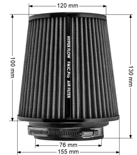 Filtr powietrza stożek śr.76mm dł. 100mm czarny