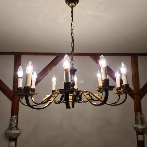 STYLOWY ŻYRANDOL MOSIĘŻNY 10-RAMIENNY,PRZEKRÓJ79CM