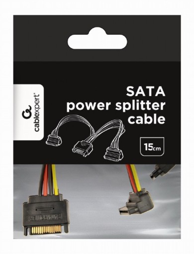 Кабель питания SATA (M)->2xSATA(F), изогнутый, 15 см