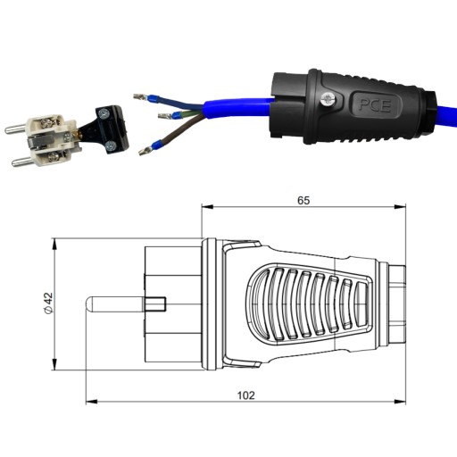 SCHUKO Przedłużacz gumowy rozgałęźnik 4 gniazda H07BQ-F 3x2,5 blue PUR 45m