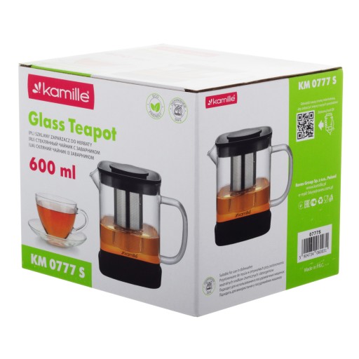 ZAPARZACZ 600 ml DZBANEK Szklany do HERBATY KAWY ZIÓŁ 0,6 L KAMILLE