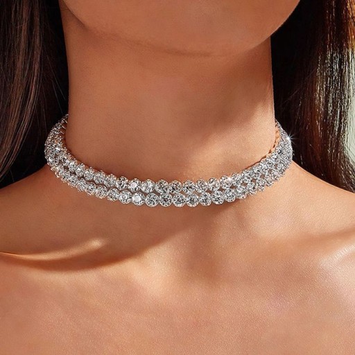 Серебряное двойное ожерелье большие эксклюзивные стразы