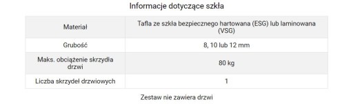 G80 System do drzwi przesuwnych szklanych. 290 cm