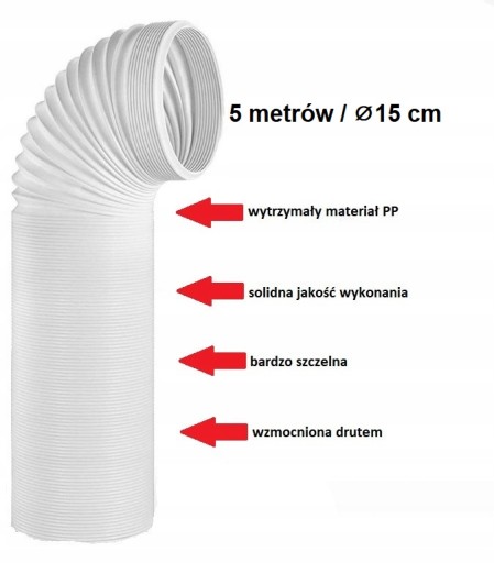 ПОРТАТИВНАЯ ТРУБКА ДЛЯ КОНДИЦИОНЕРА ВОЗДУХА FI ШЛАНГ ДЛИНОЙ 15 СМ, 5 МЕТРОВ, УСИЛЕННЫЙ