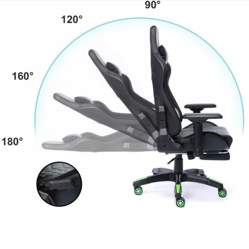 FOTEL GAMINGOWY DLA GRACZA OBROTOWY PODNÓŻEK PODUSZKI RGB LED + PILOT