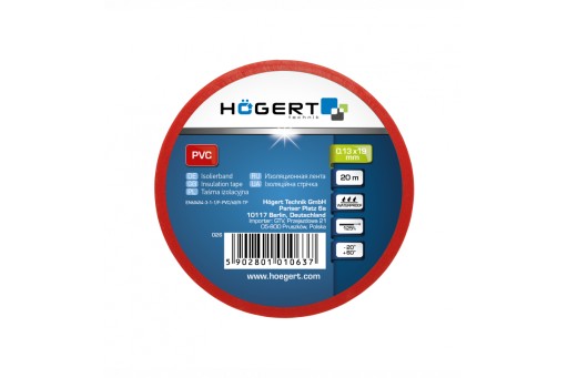 HOGERT КРАСНАЯ ИЗОЛЯЦИОННАЯ ЛЕНТА ПВХ 20м / 19мм