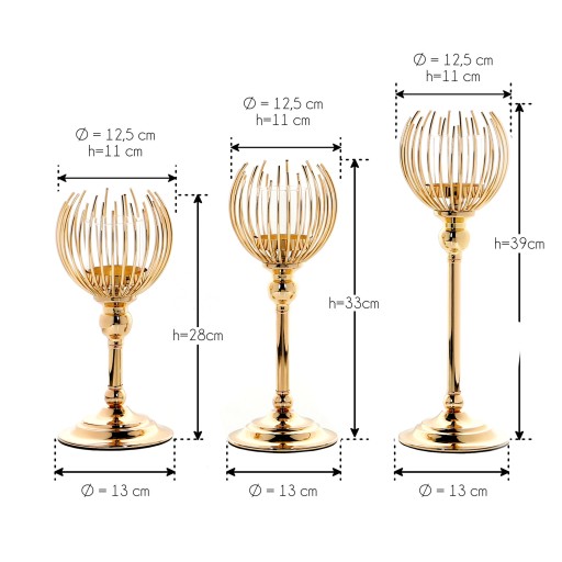 Подсвечник GOLD CHROME Хромированное золото 28см