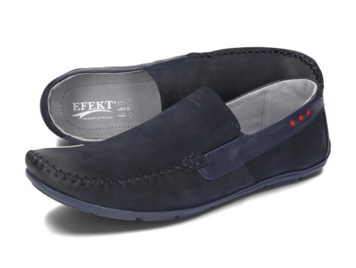 Mokasyny Męskie Skórzane Eleganckie Buty Skóra Naturalna 381 Granatowe 40