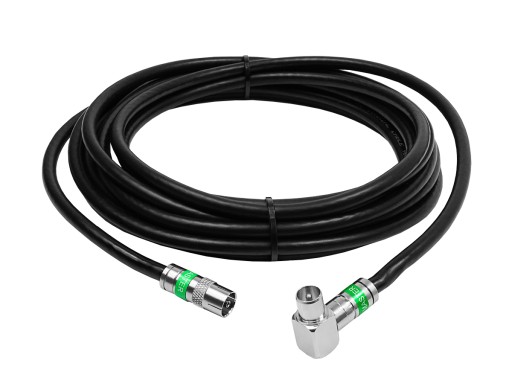 Gotowy kabel antenowy Wtyk TV kątowy i Gniazdo Antenowe 3m czarny PREMIUM