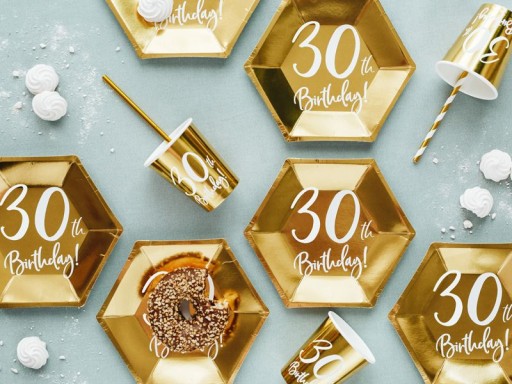 Бумажные тарелки 30th BIRTHDAY, золотые, 20 см, 6 шт.