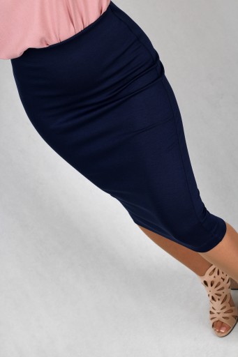 XXL TUBE NAVY BLUE приталенная юбка-карандаш миди из эластичного трикотажа 44