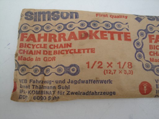 старая велосипедная цепь SIMSON FAHRADKETTE 1/2x1/8 12,7x3,3 GDR DDR