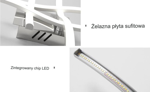 NOWOCZESNA LAMPA SUFITOWA LED ŻYRANDOL 24W 6500K DO SALONU, KUCHNI