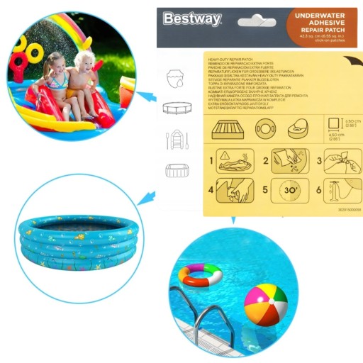 ЗАПЛАТЫ ДЛЯ БАССЕЙНА НАБОР ДЛЯ РЕМОНТА БАССЕЙНА BESTWAY ВОДОНЕПРОНИЦАЕМЫЙ КЛЕЙ 10 шт.
