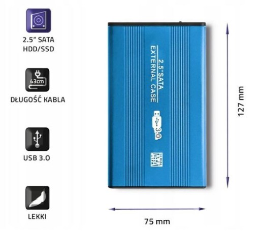 ЧЕХОЛ ДЛЯ ЖЕСТКОГО ДИСКА AOL 2,5 ОТСЕКА SATA USB 3 СИНИЙ