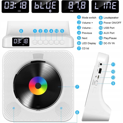 Портативный CD-плеер с Bluetooth-динамиком и радиоприемником