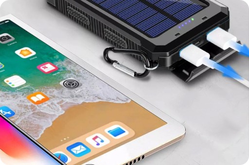 МОЩНЫЙ ПИТАНИЕ БАНК 20000 мАч СОЛНЕЧНАЯ СОЛНЕЧНАЯ, 2xUSB С КОМПАСОМ, двойной ФОНАРЬ + КЛЮЧ