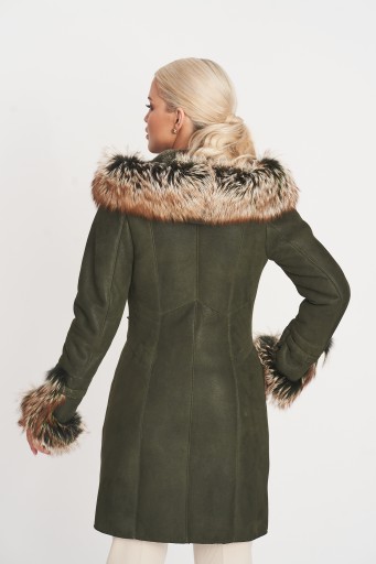 Elegancki KOŻUCH DAMSKI z jenotem KD-67 XXL 44 zielony khaki