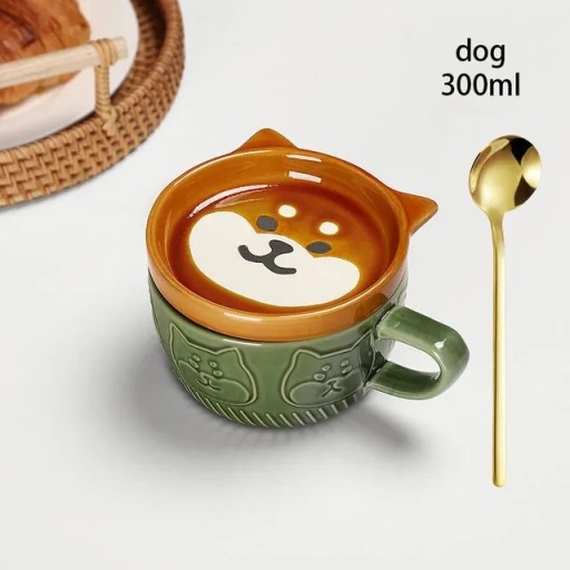 Кофейная кружка с японским мультяшным котом и крышкой с рисунком животных. Небольшое блюдо. Красивый