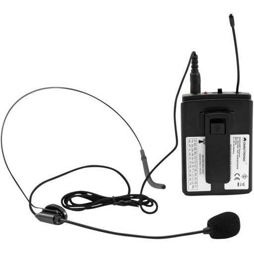 Беспроводной микрофон, поясной передатчик и наушники Omnitronic WAMS-65BT.