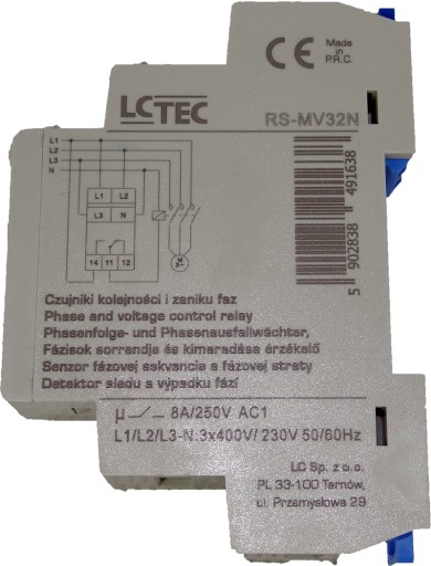 3-ФАЗНЫЙ ДАТЧИК ПОСЛЕДОВАТЕЛЬНОСТИ ФАЗ И ПОТЕРИ ФАЗЫ RS-MV32N LC