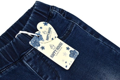 H&H Granatowe Jeansowe Tregginsy Ocieplane Koronka - 122/128