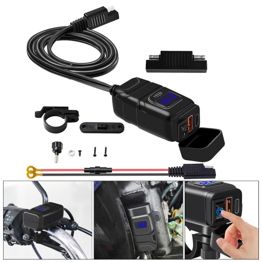 Адаптер USB r SAE к USB для мотоцикла Интеллектуальная защита Dual USB Вкл. Выкл. Синий