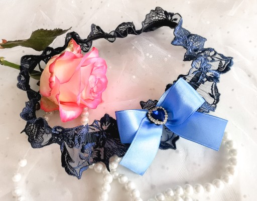 Podwiązka ślub hand made M granatowy NA WYMIAR