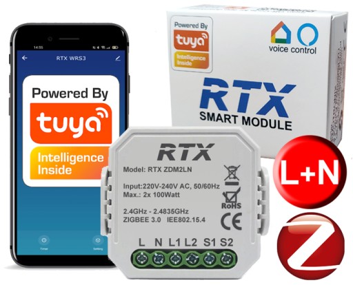 Модуль диммера RTX 2 канала Встраиваемый в стену ZigBee TUYA