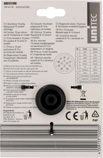 Розетка для фаркопа прицепа 13 PIN 12В 20А