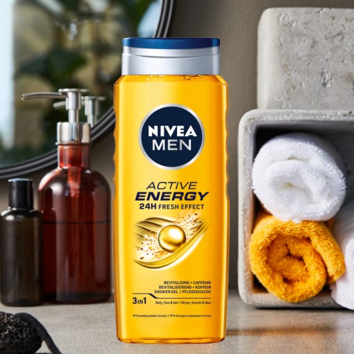 NIVEA MEN ACTIVE ENERGY 3в1 Мужской бодрящий гель для душа 500мл x4