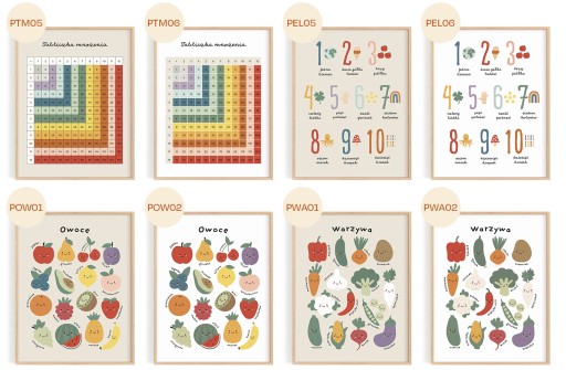 Plakat obrazek z TABLICZKĄ MNOŻENIA dla dzieci Montessori A4 21x30 cm