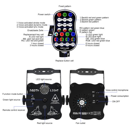 Диско-лампы для домашней вечеринки SOUND SENSOR LASER + REMOTE