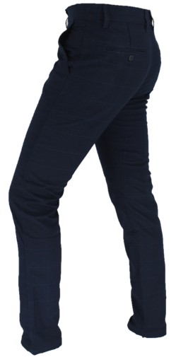 SPODNIE MĘSKIE KRATA GRANATOWA NOWY MODEL L32 W37 pas 91- 94 cm