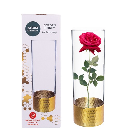 СТЕКЛЯННАЯ ВАЗА-ЦИЛИНДР Golden Honey 30СМ Подсвечник