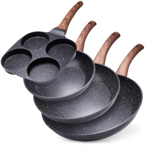3x Patelnia GRANITOWA do smażenia zestaw patelni 20 24 28 cm + do jajek