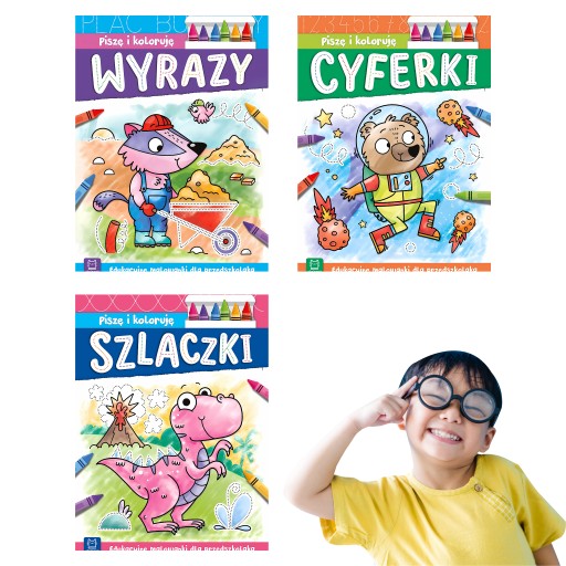 PAKIET 3w1 piszę i koloruję szlaczki cyferki literki wyrazy edukacyjne