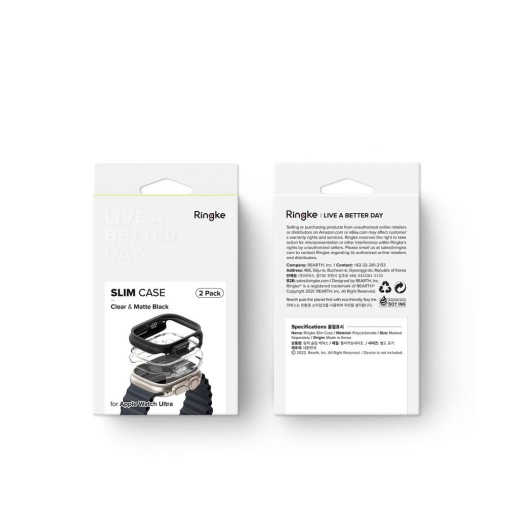НАБОР RINGKE SLIM 2-PACK APPLE WATCH ULTRA 1 / 2 (49 ММ) ПРОЗРАЧНЫЙ и МАТОВЫЙ ЧЕРНЫЙ