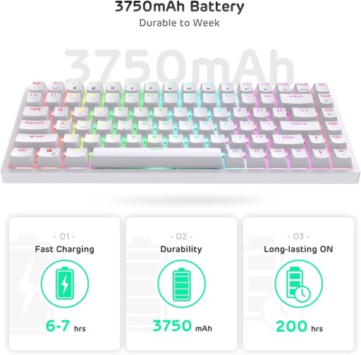 Механическая клавиатура RK84 80% КРАСНЫЙ ПЕРЕКЛЮЧАТЕЛЬ BLUETOOTH QWERTY LED RGB БЕЛЫЙ