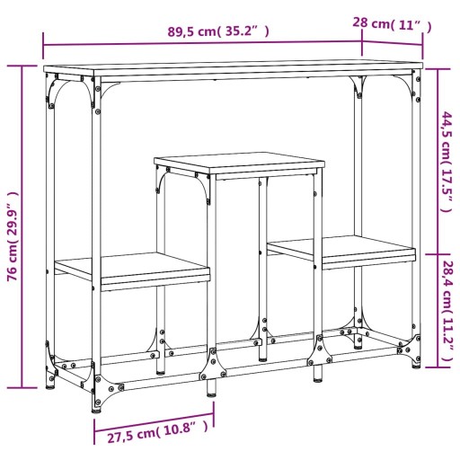 КОНСОЛЬНЫЙ СТОЛИК ИЗ КОРИЧНЕВОГО ДУБА 89,5X28X76СМ