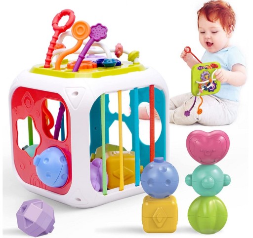Развивающий кубик, тарелки, фигуры, сортер, 7в1