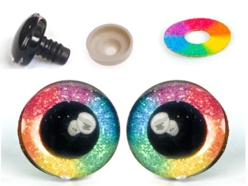 OCZKA do maskotek brokatowe TĘCZOWE oczy 25 mm BARDZO DUŻE